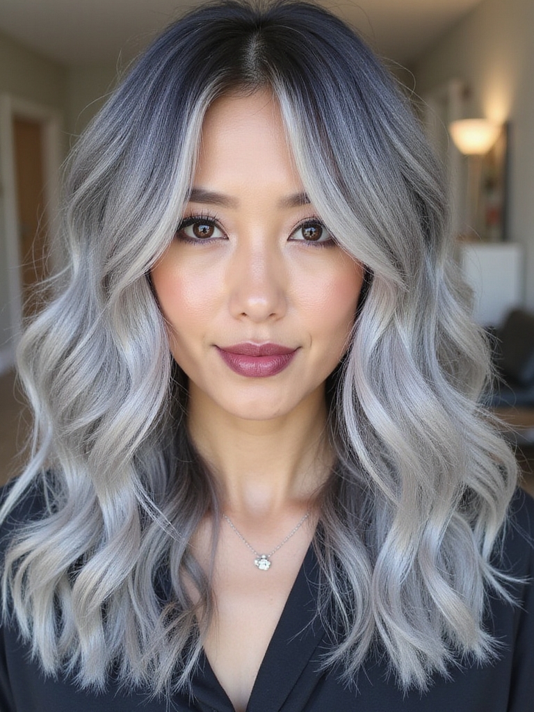 luminous silver hair highlights