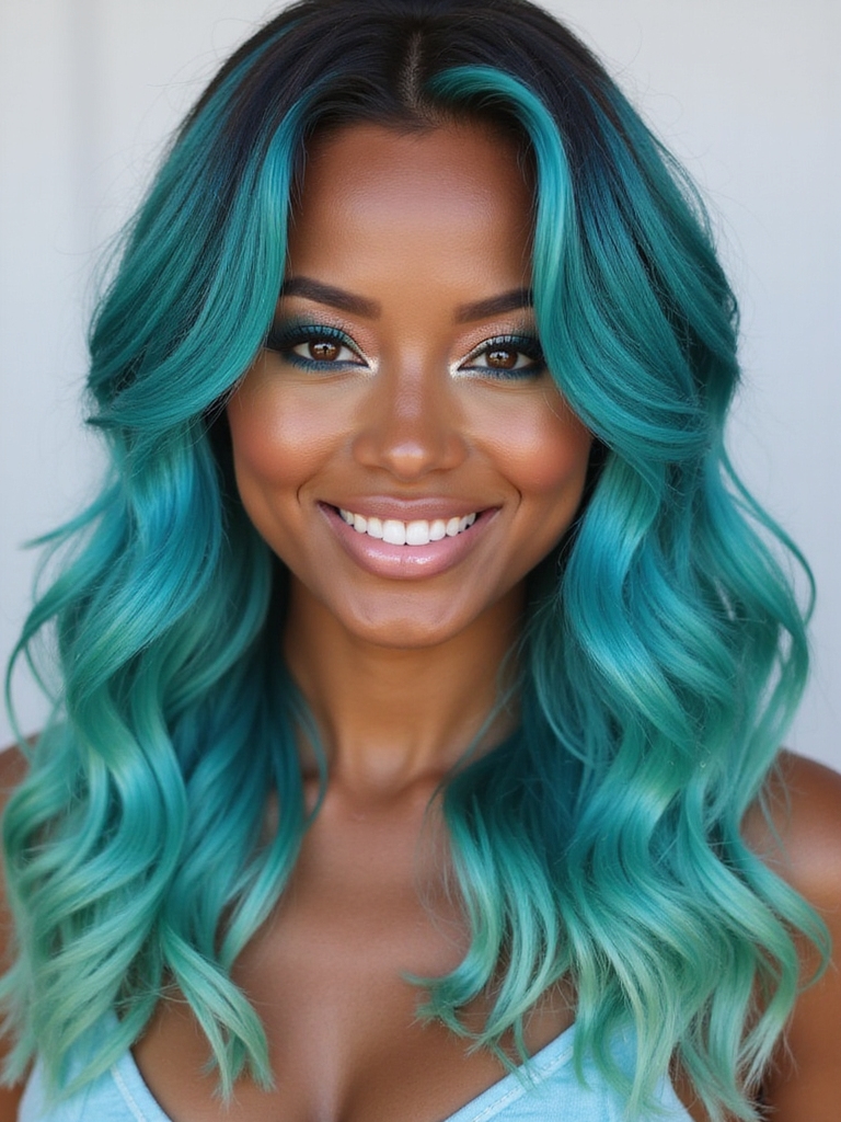 tropical turquoise hair waves