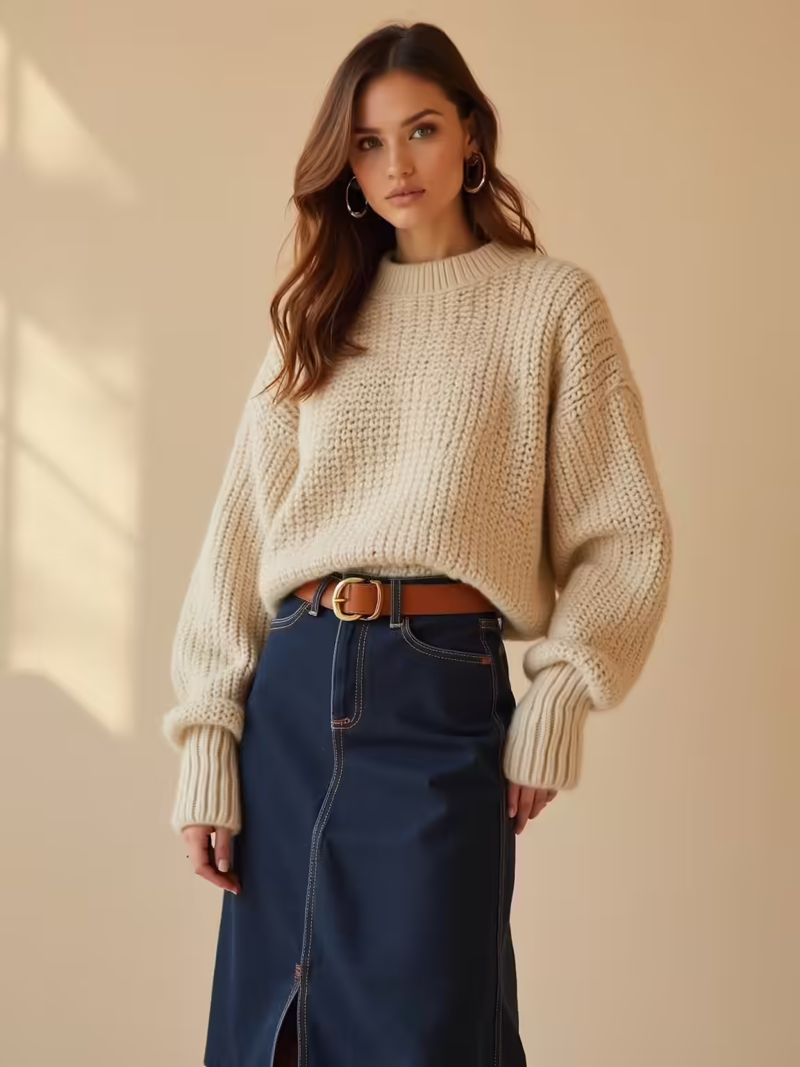 a line denim chunky knit