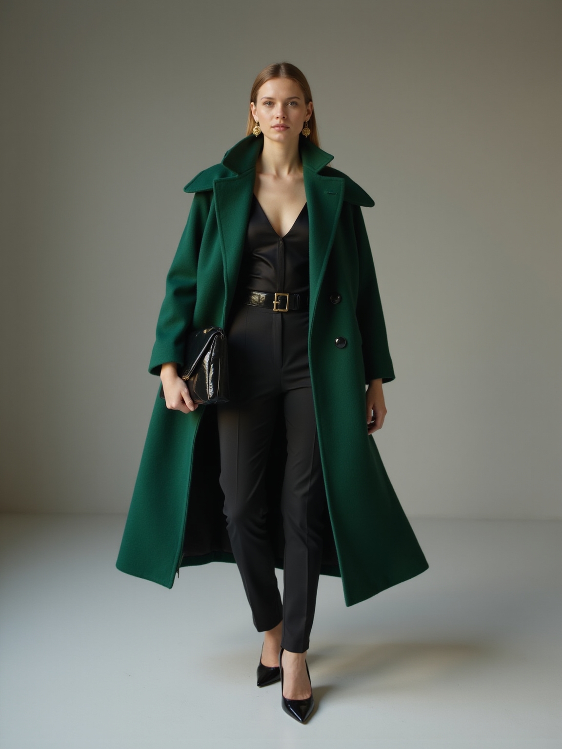 all black base statement coat