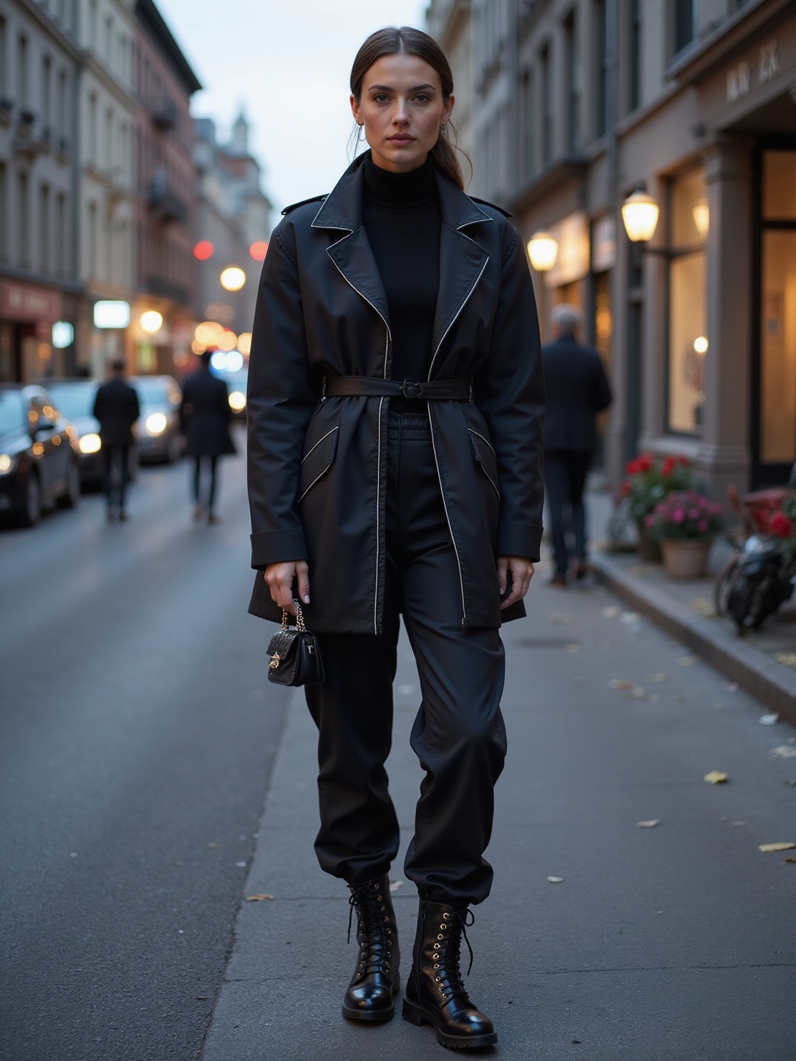all black outfit with reflective accents