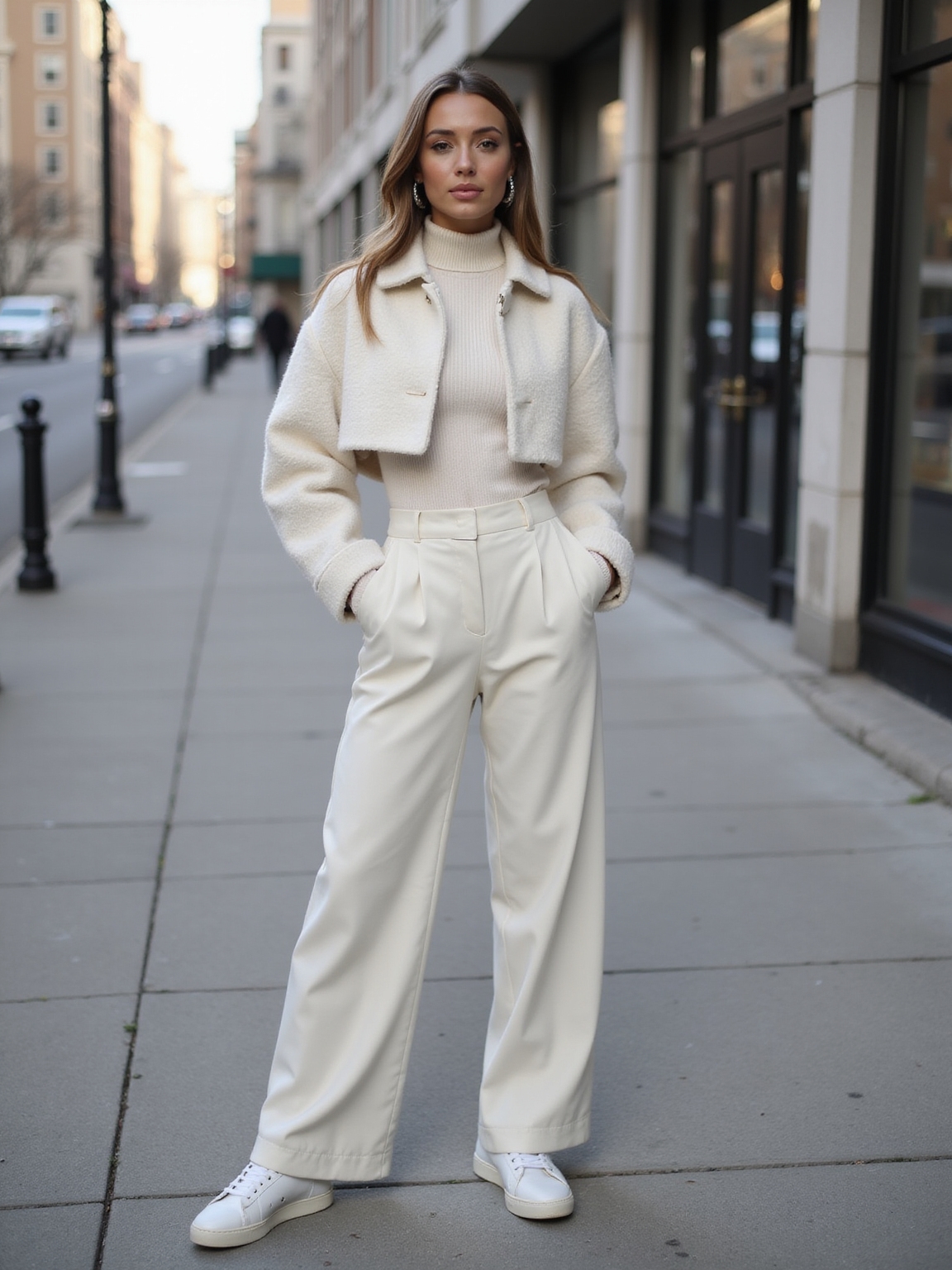 all white cozy urban uniform