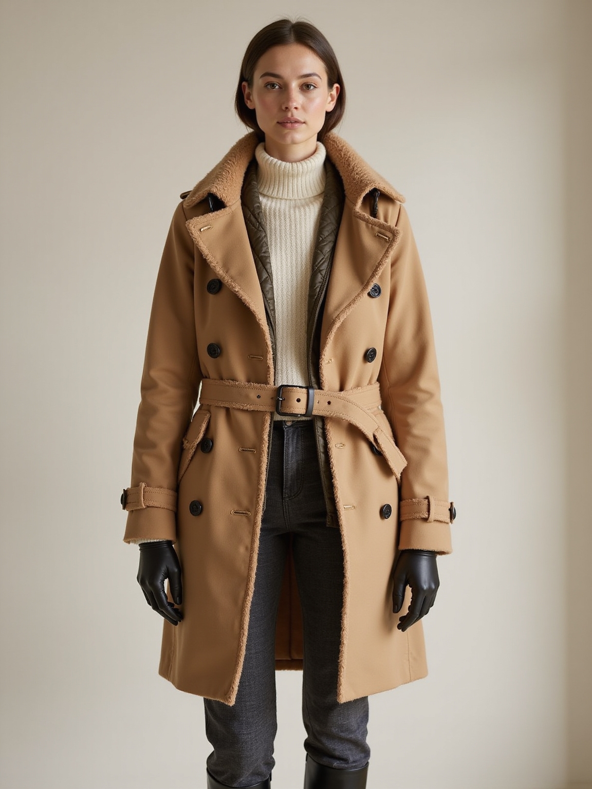 belted trench with layers