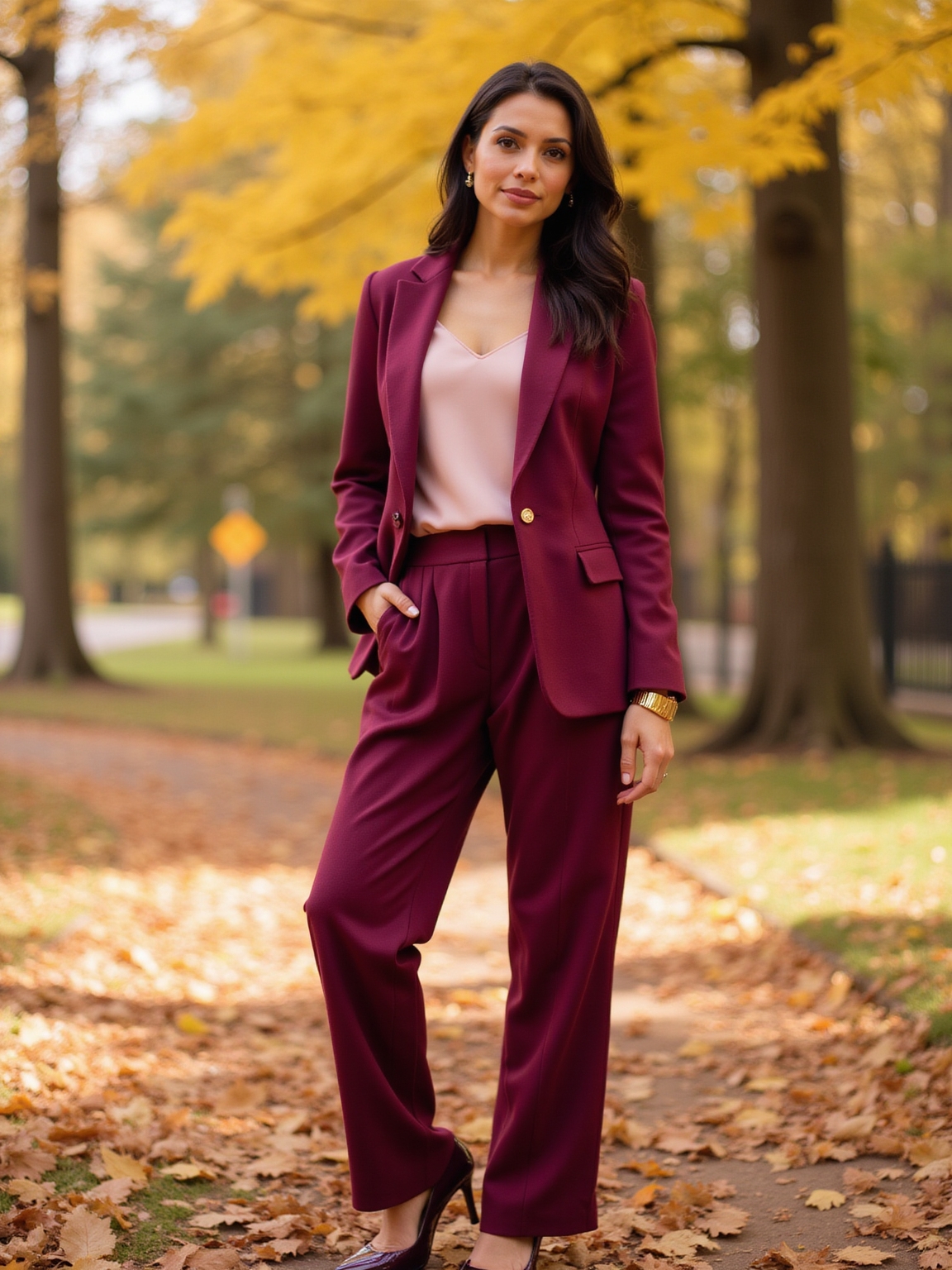berry toned tailored blazer ensemble