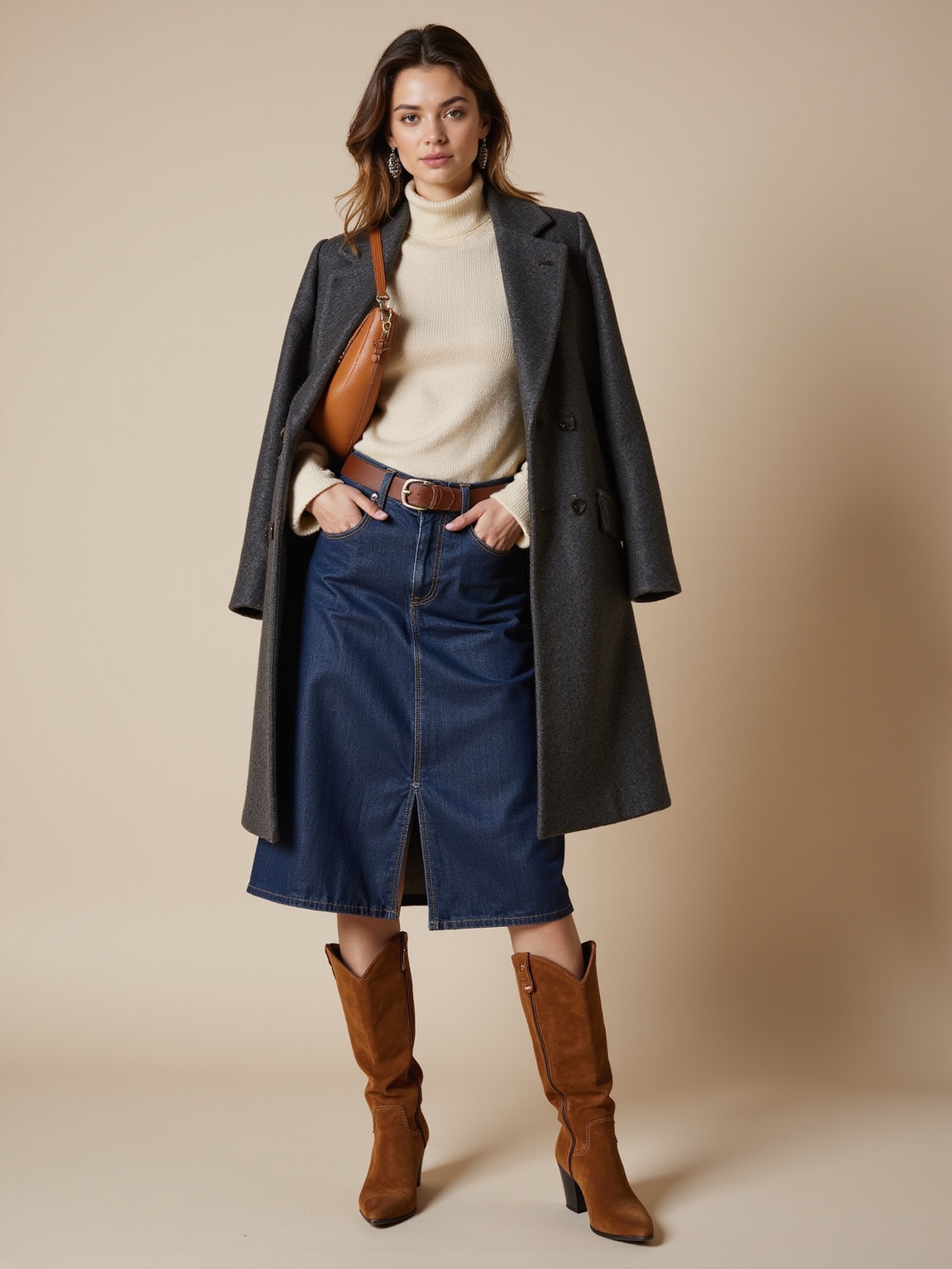 bias cut denim skirt ensemble