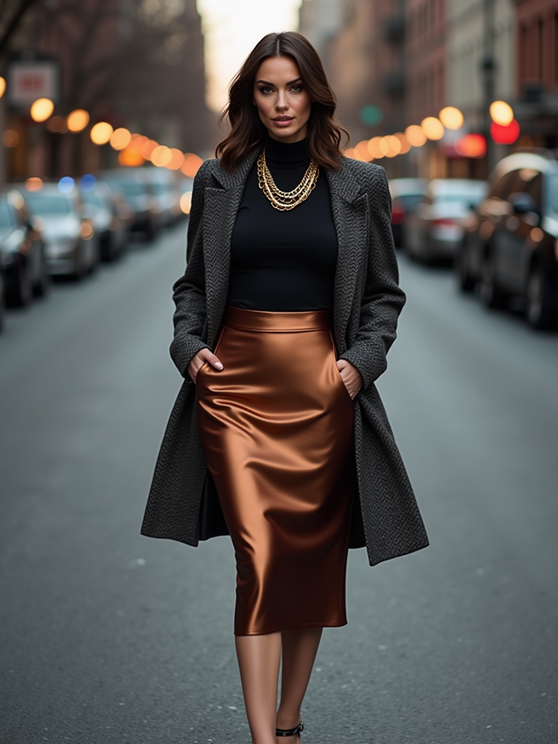 bias cut slip calfcoat ensemble