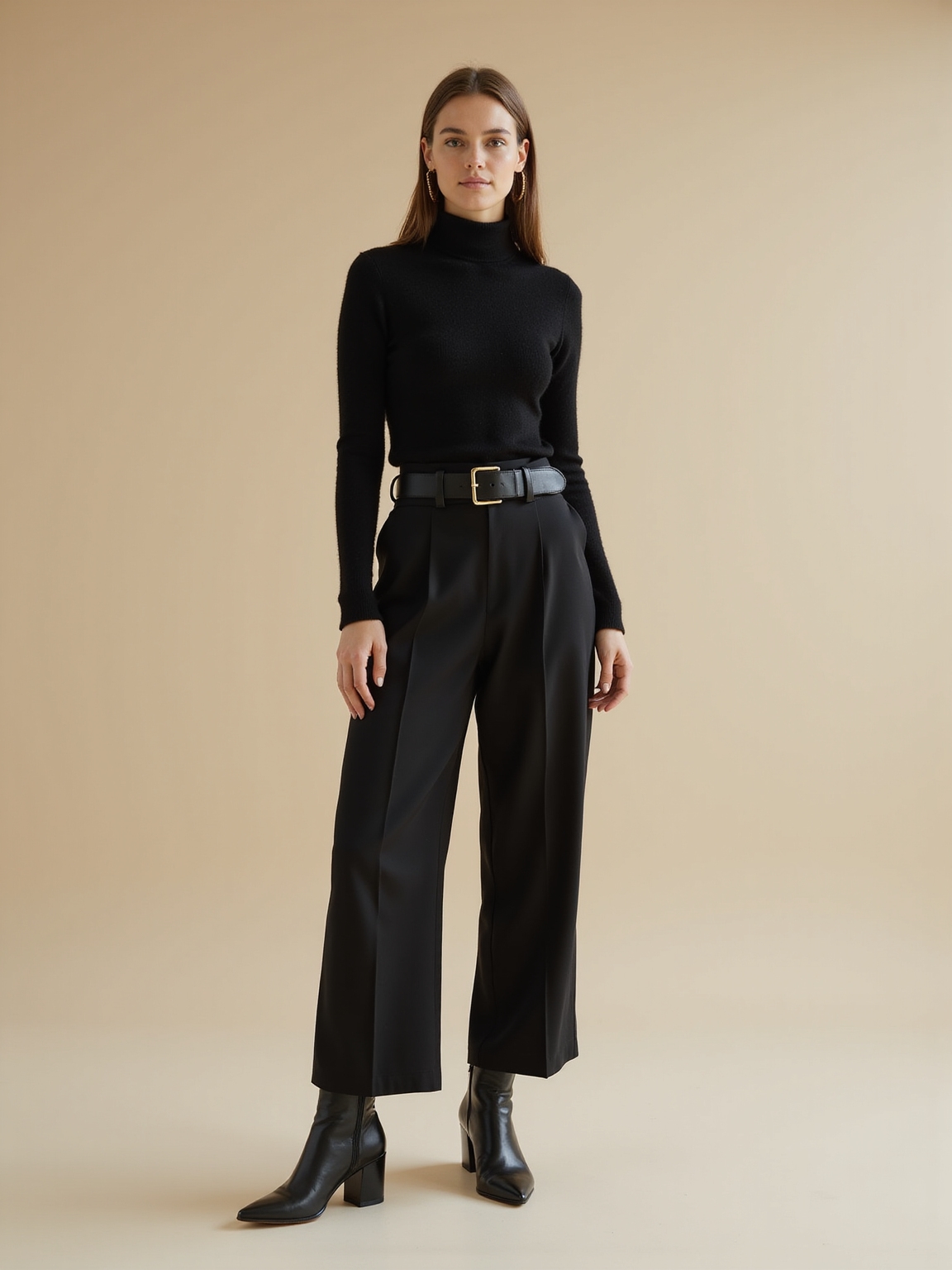 black cashmere wide leg trousers