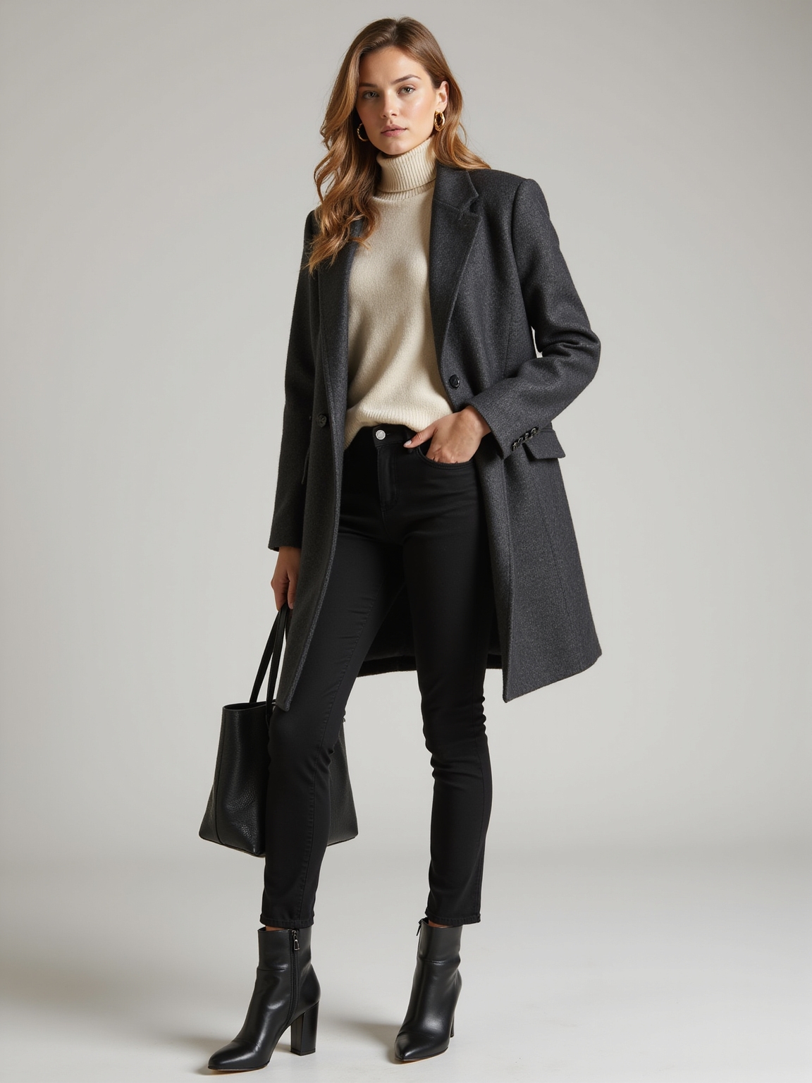 black denim tailored wool coat
