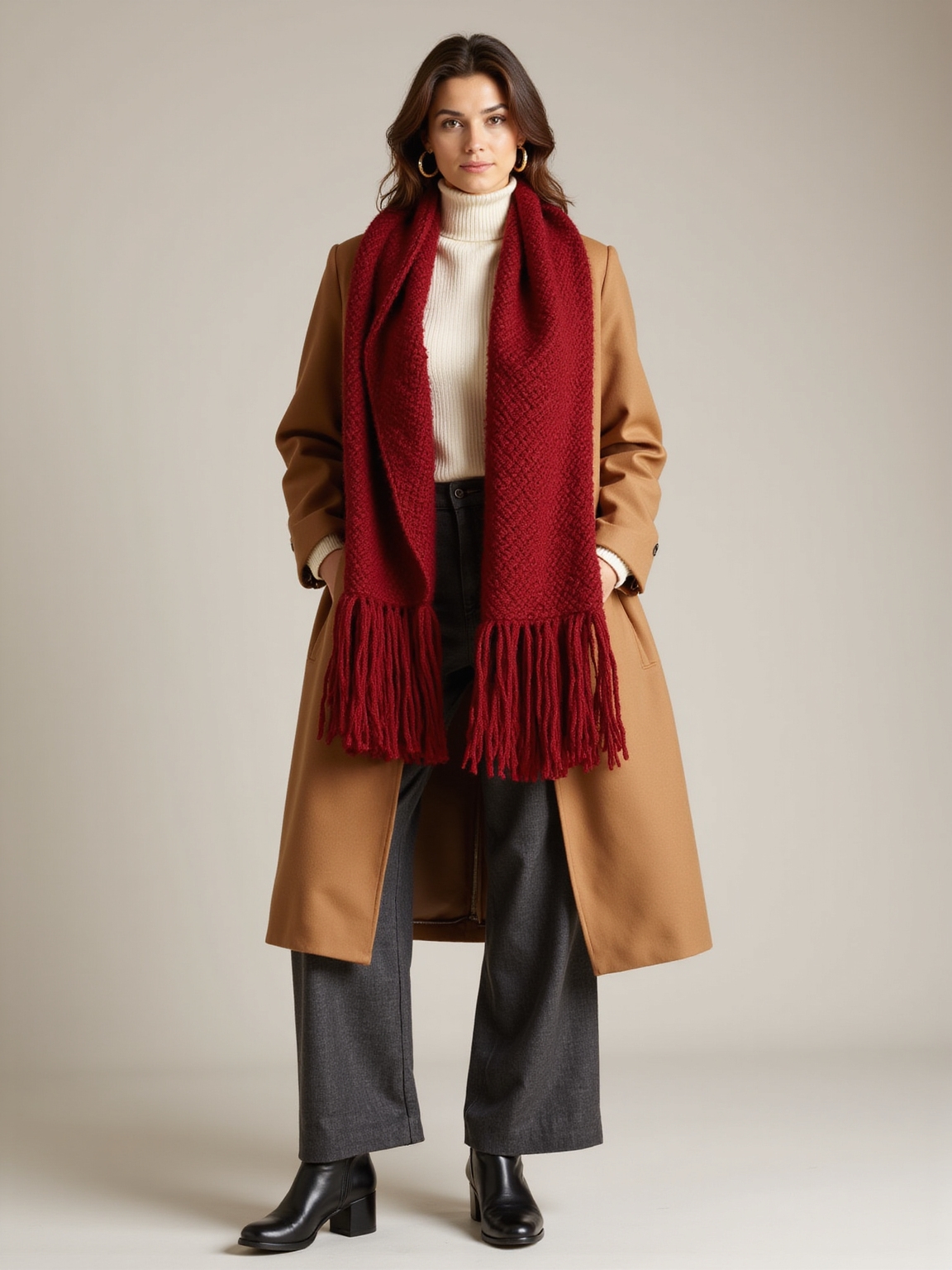 bold textured oversized scarf styling