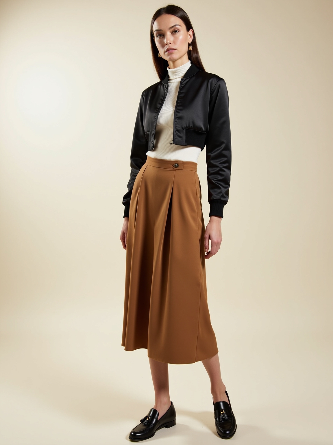 bomber jacket pleated skirt