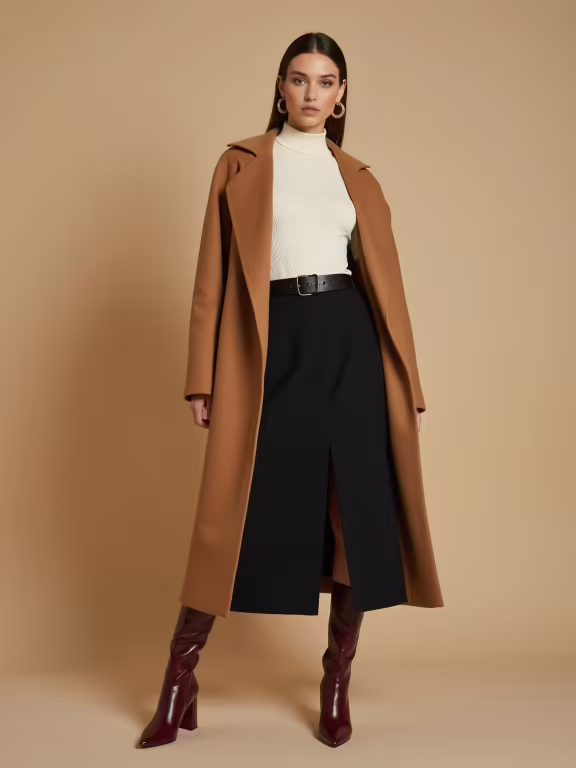 burgundy boots minimalist ensemble