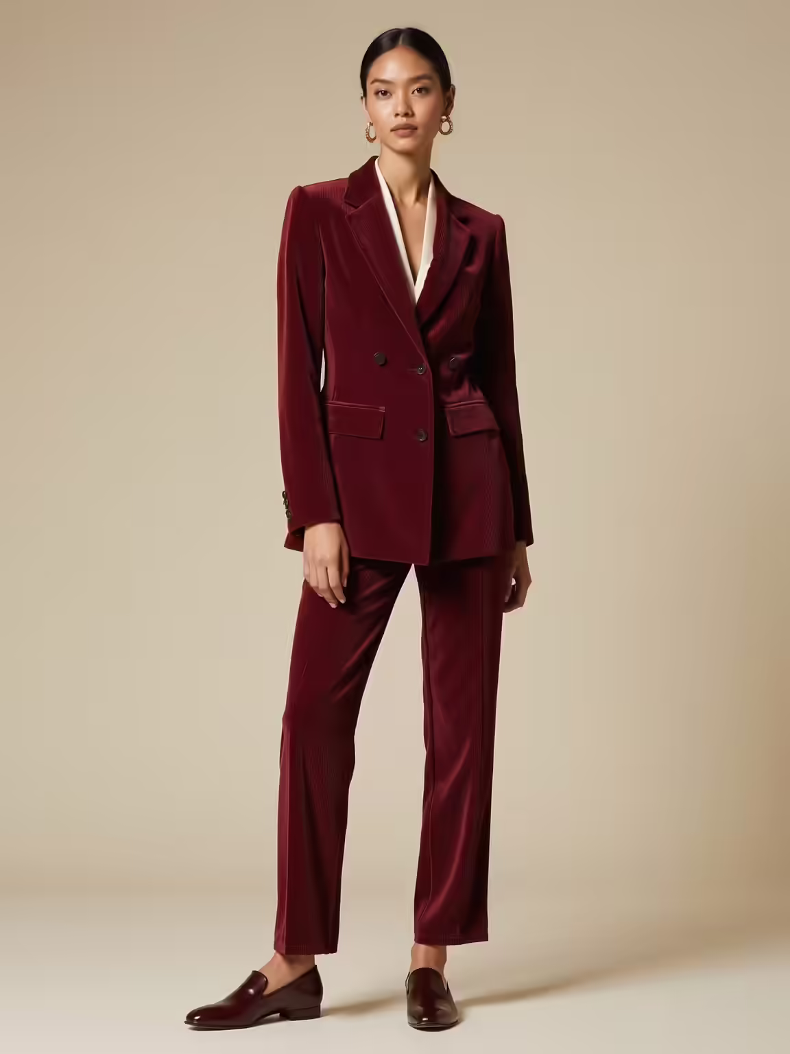 burgundy corduroy loafers combo
