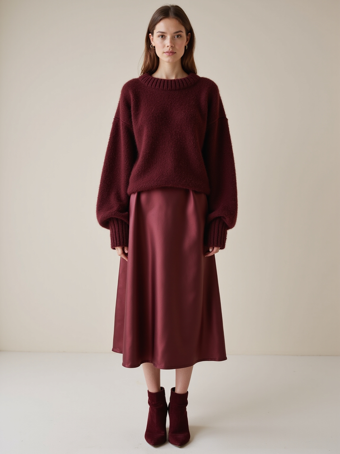 burgundy sweater with satin