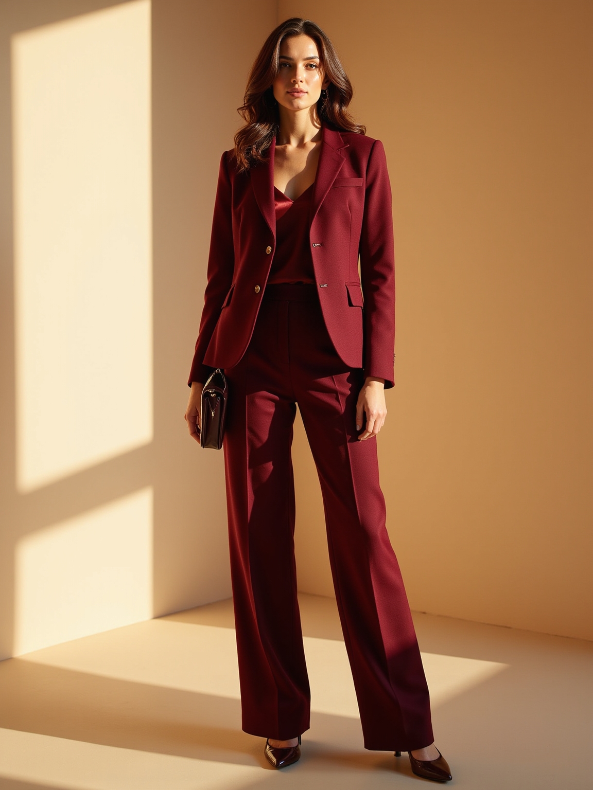 burgundy tailored blazer ensemble