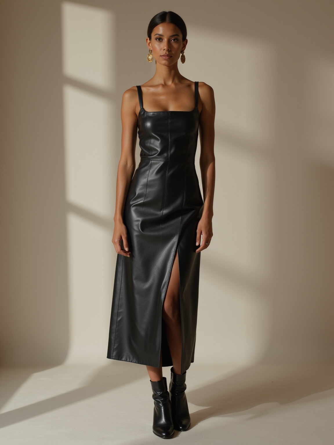 buttery leather midi with boots