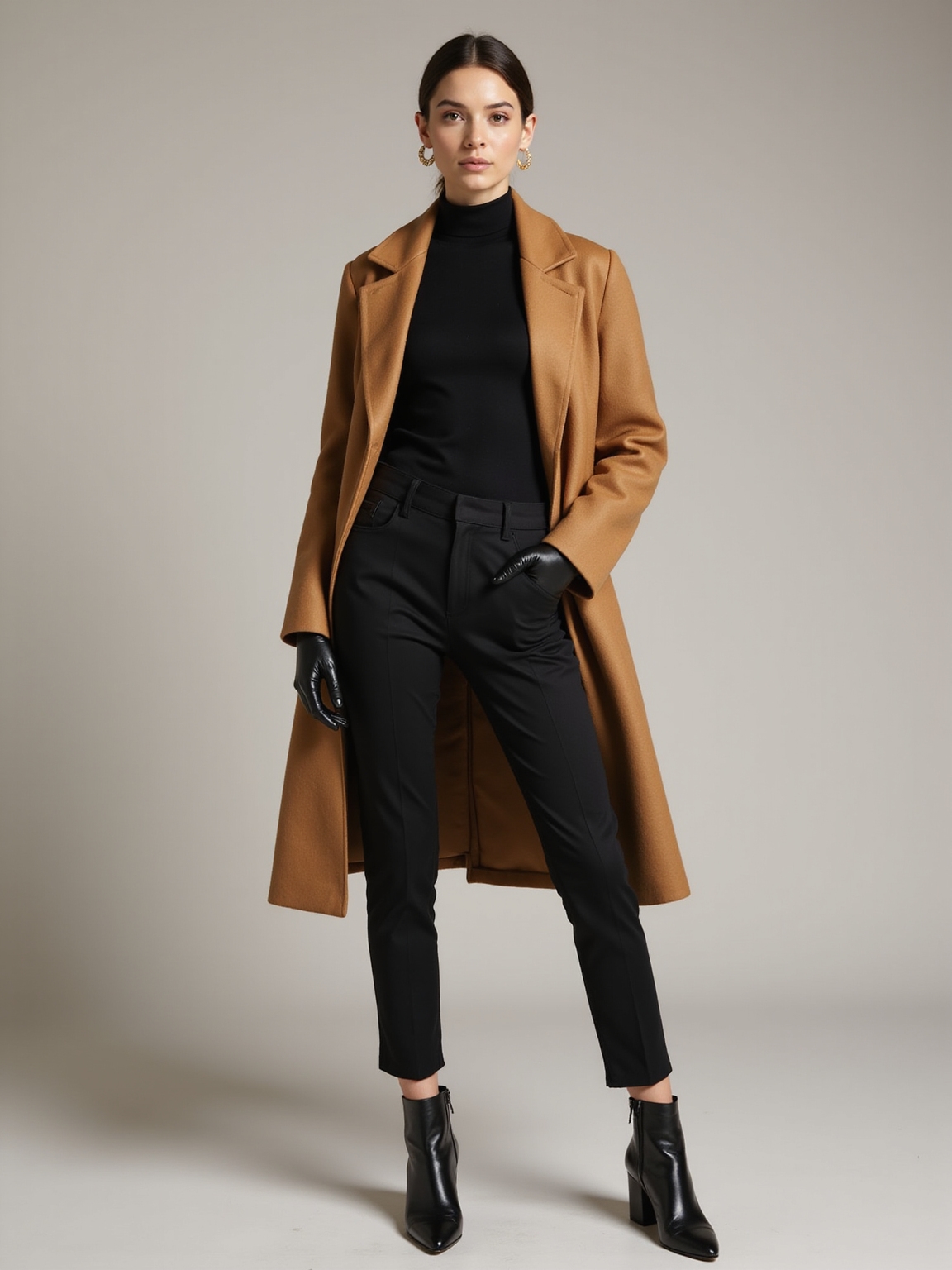camel coat leather gloves