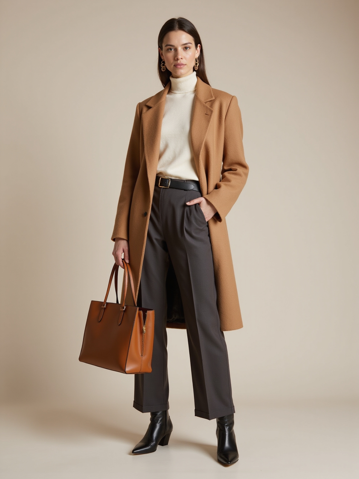 camel cream charcoal layering elegance