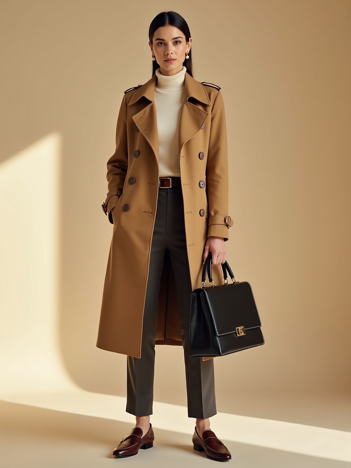 camel trench structured handbag
