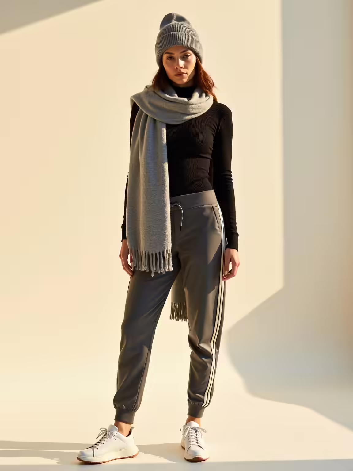 cashmere beanie scarf trackpants