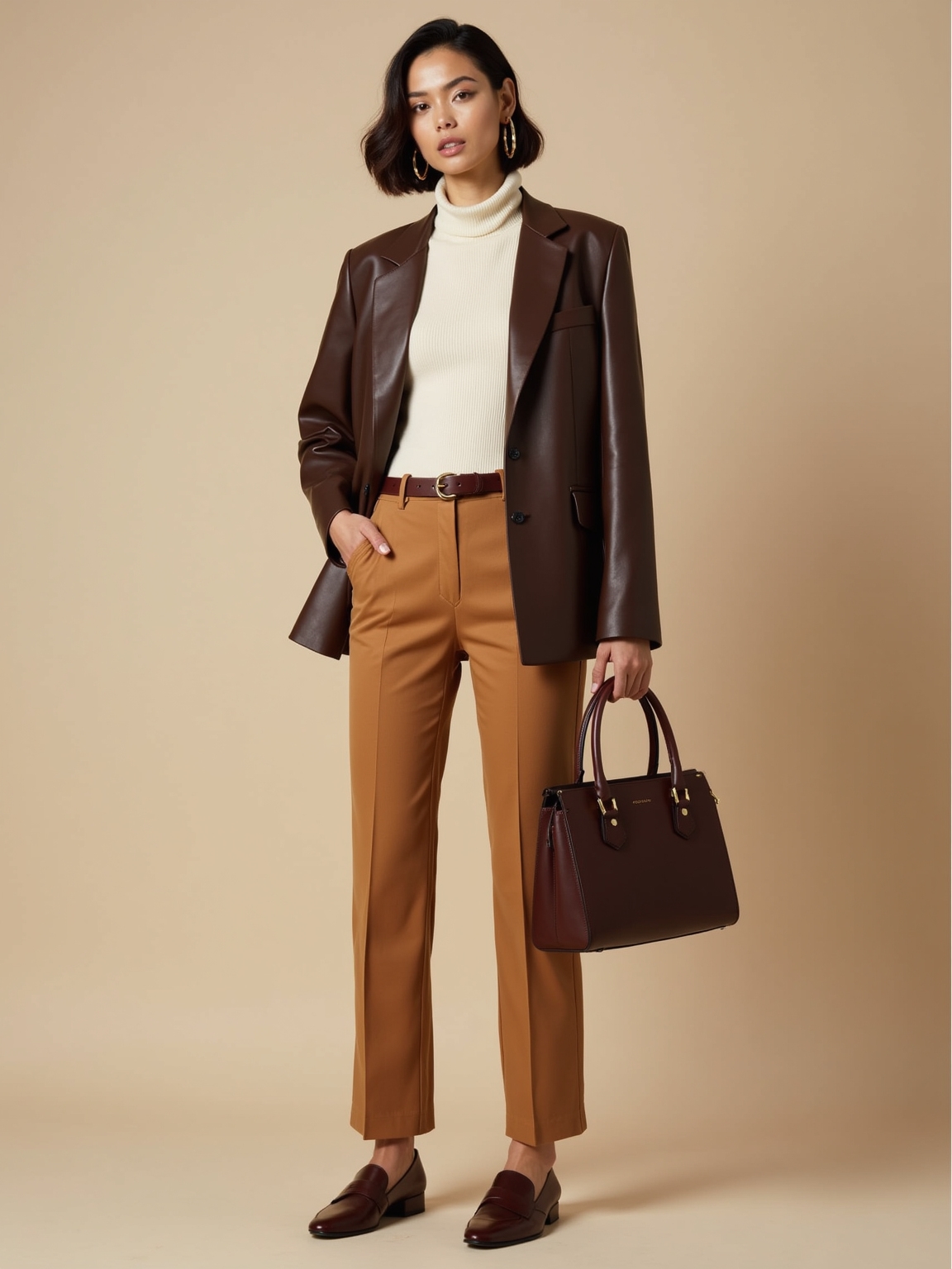 chocolate leather over turtleneck
