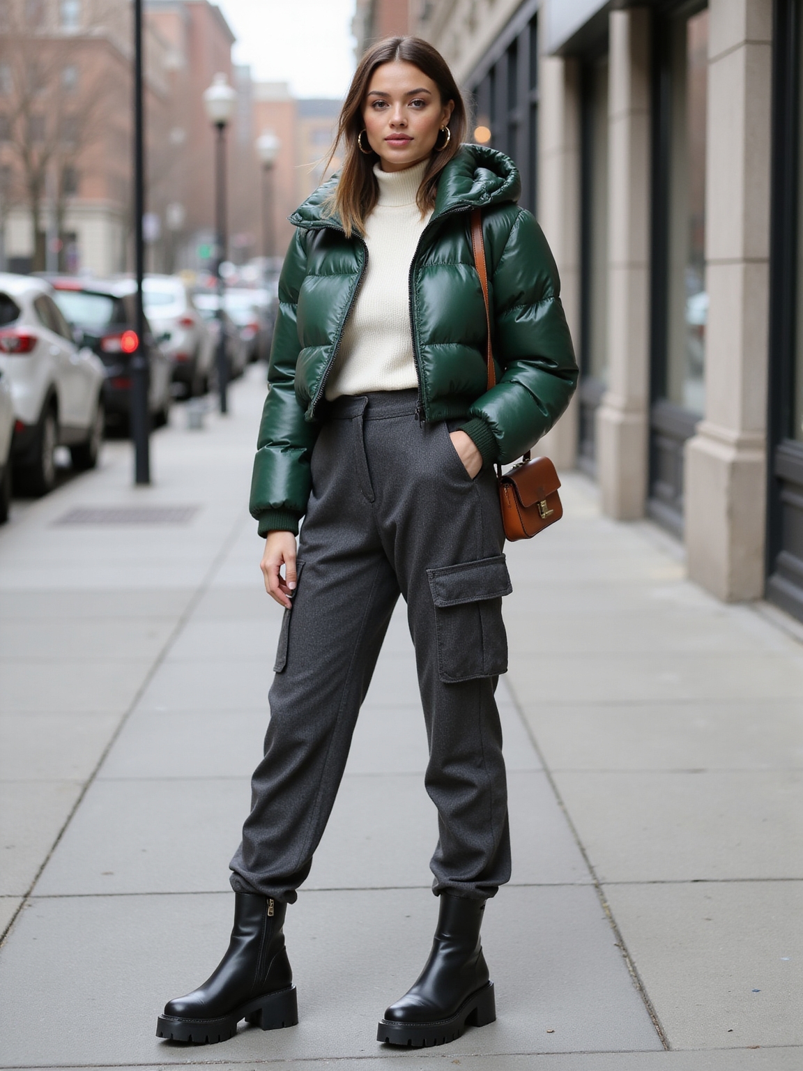 chunky boots cropped puffer
