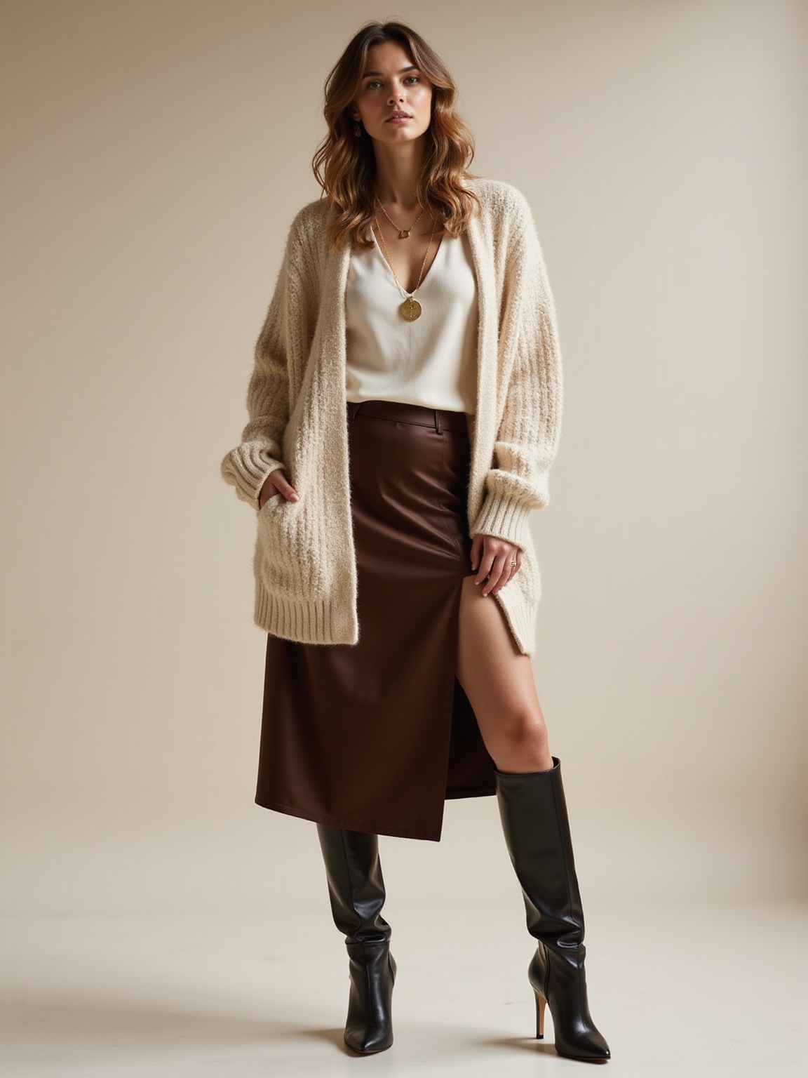 chunky cardigan slip skirt