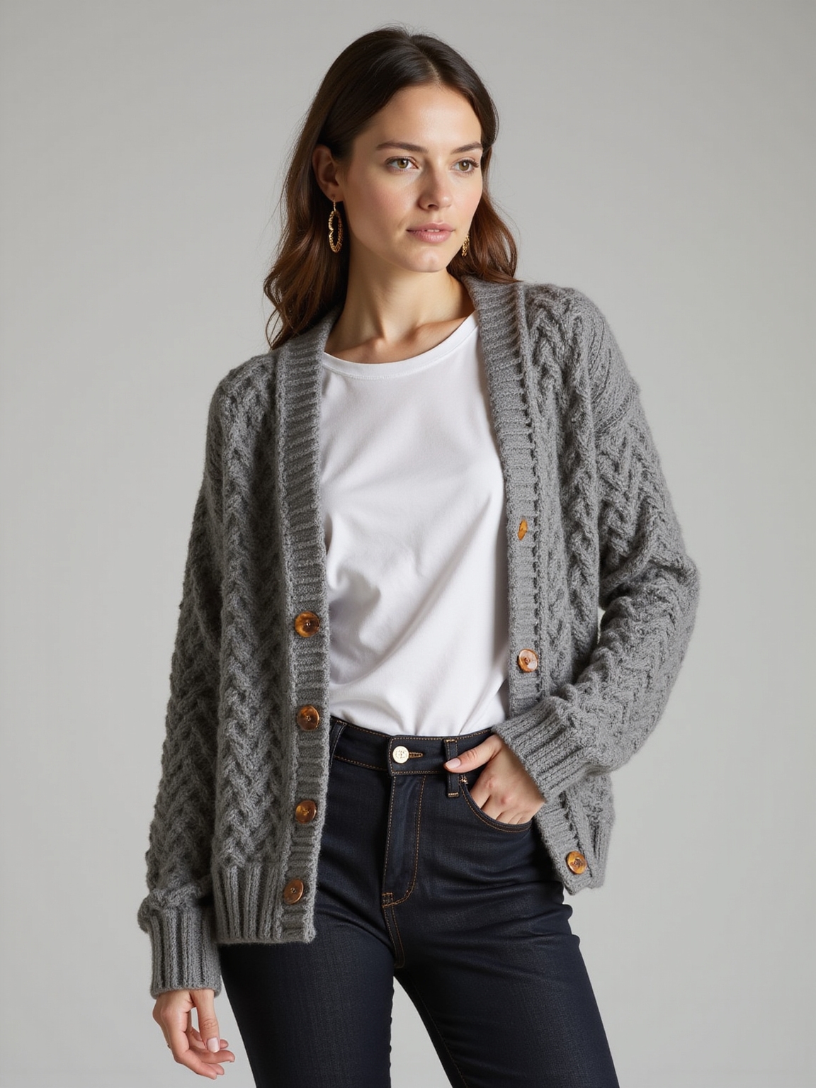 chunky cardigan tucked tee