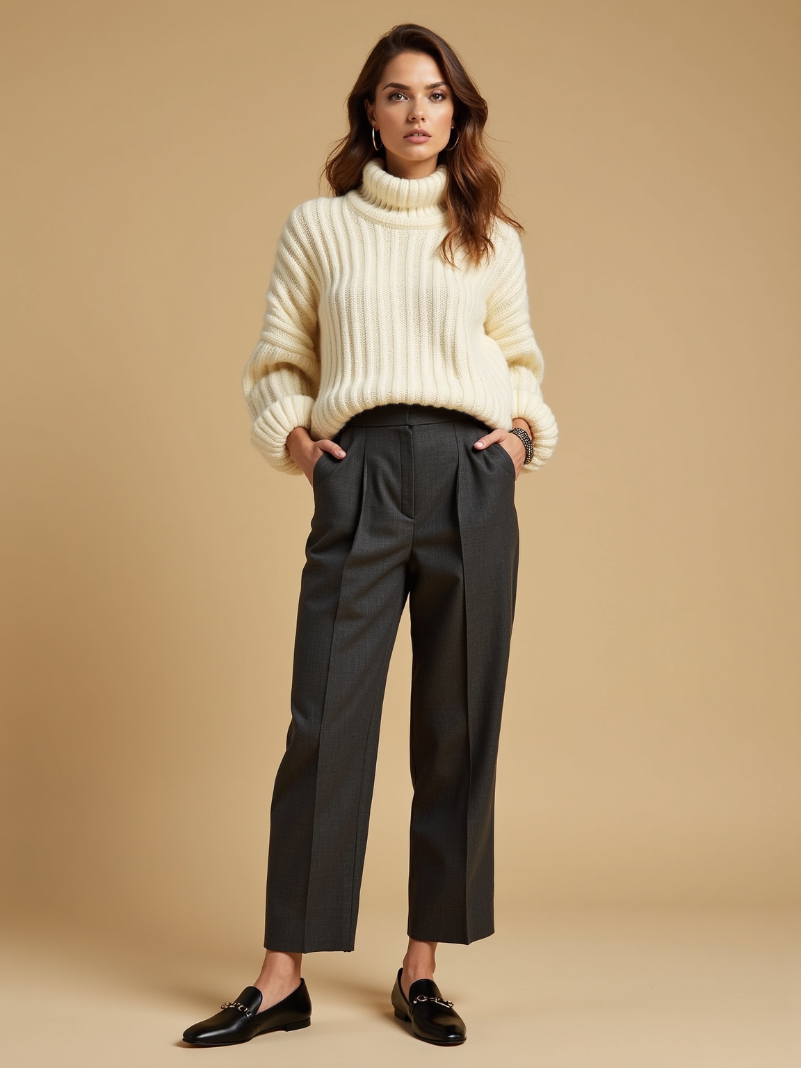 chunky knit meets tailored trousers