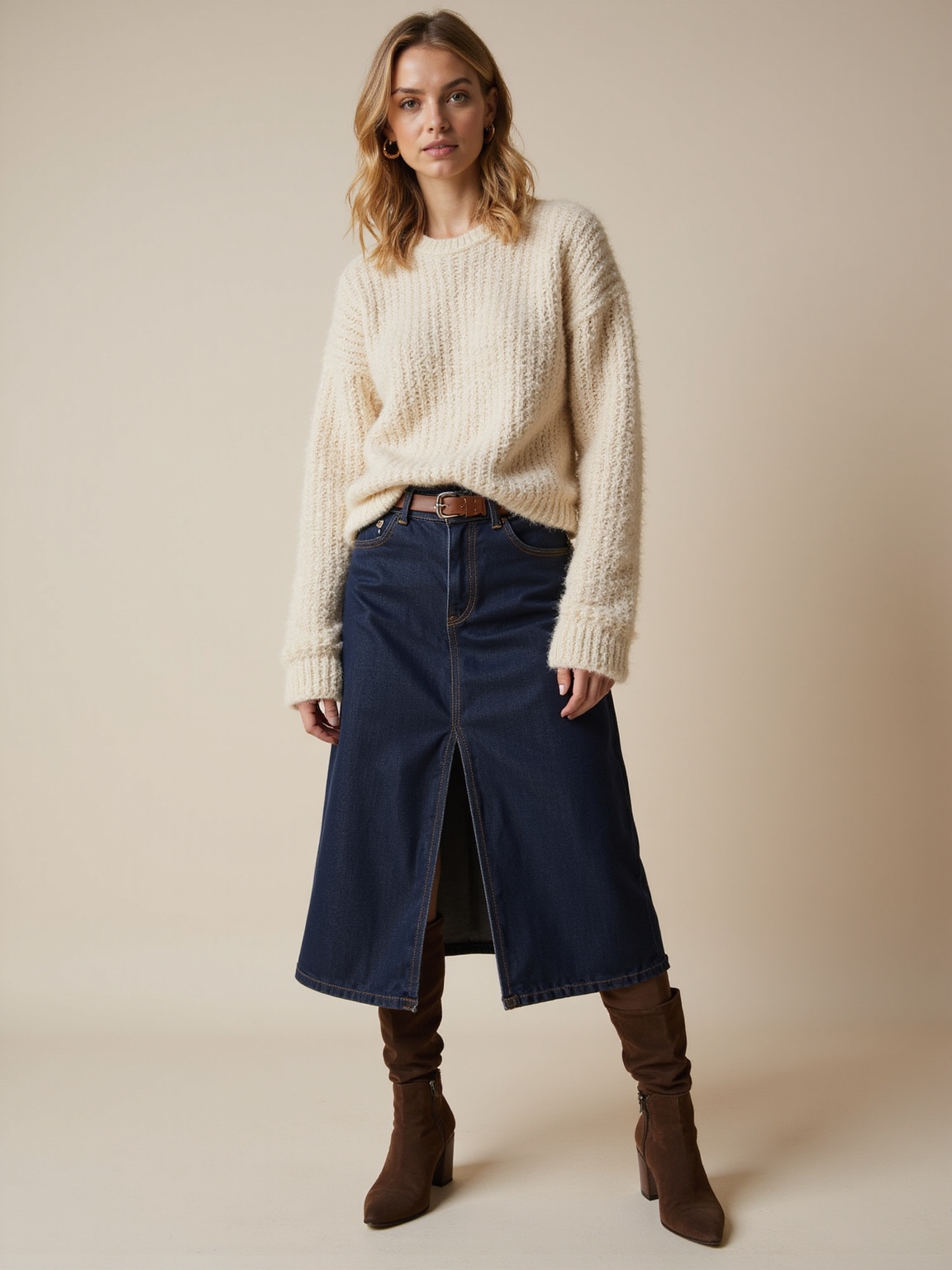 chunky sweater denim midi