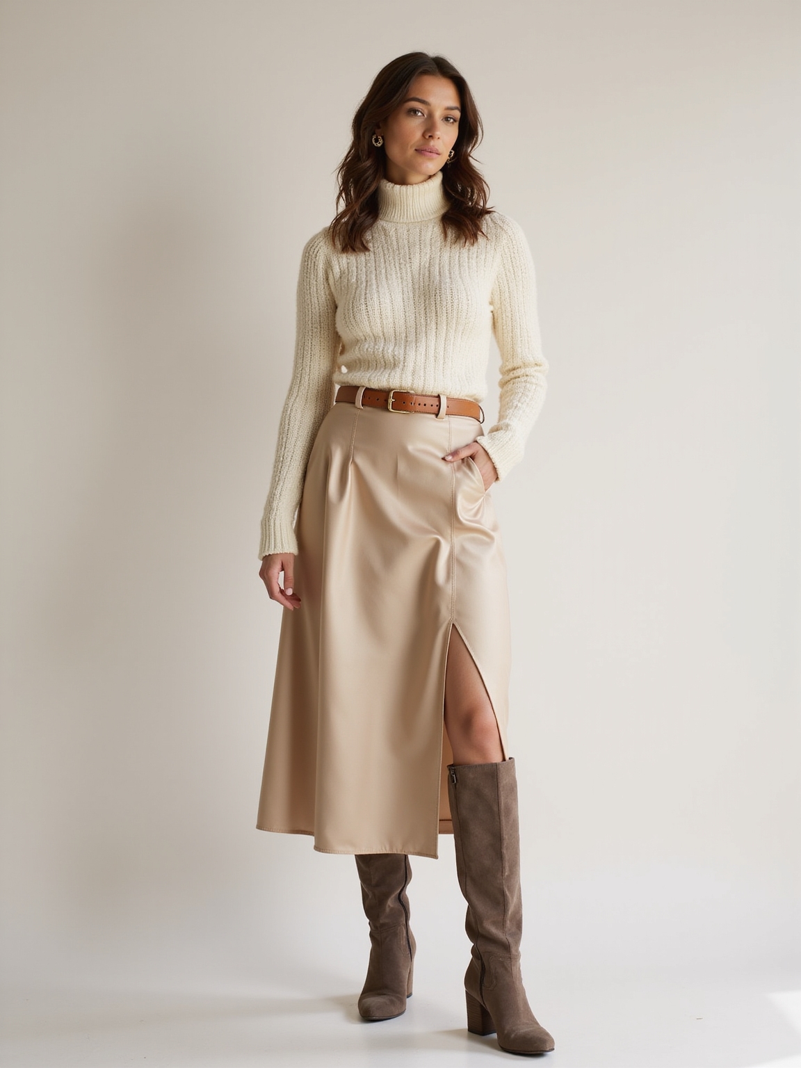 chunky sweater satin skirt