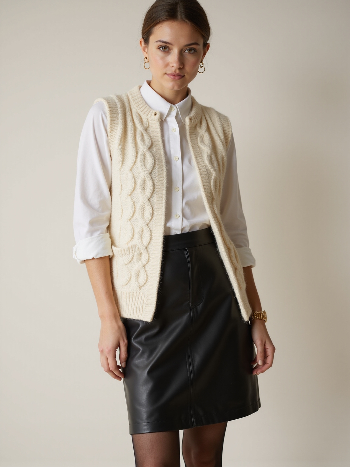 chunky vest leather skirt