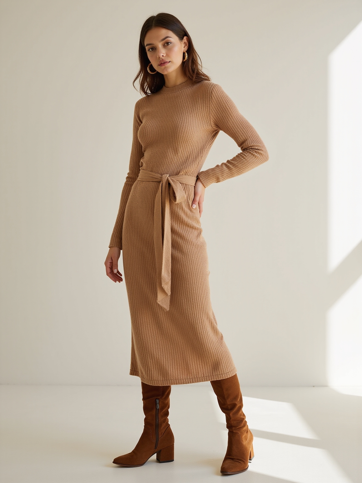 cinched heathered midi sweater dress