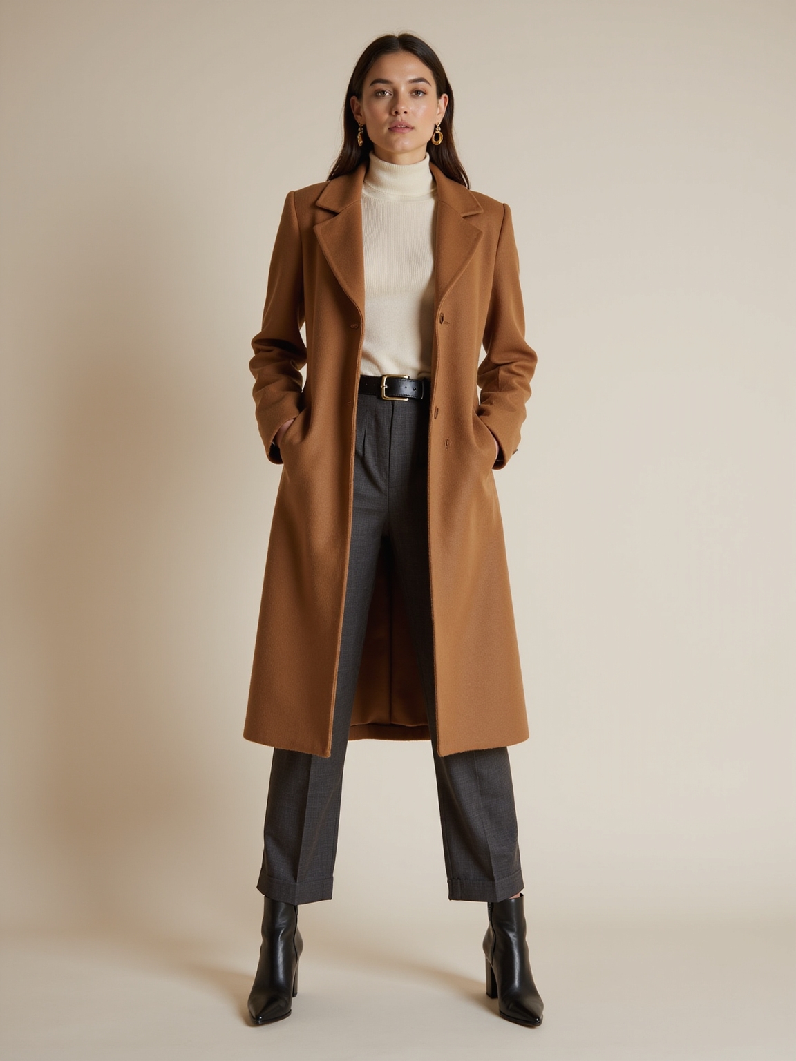clean lined mid calf tailored coat