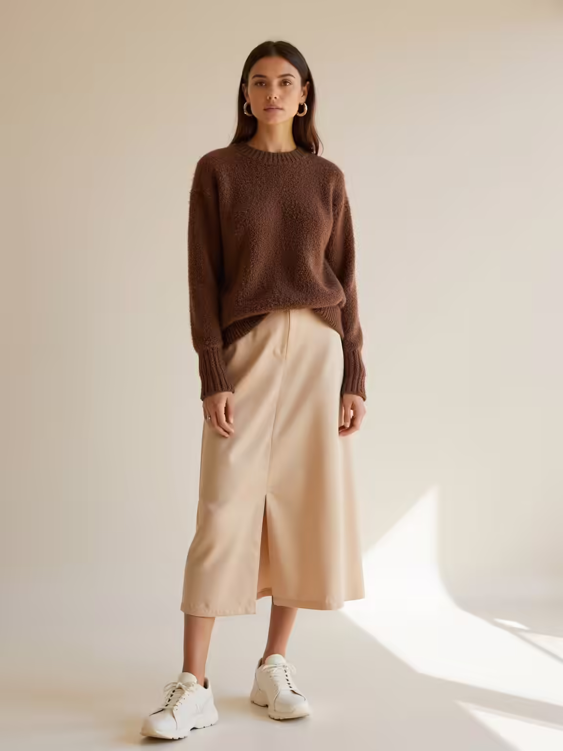 cocoa crewneck with satin