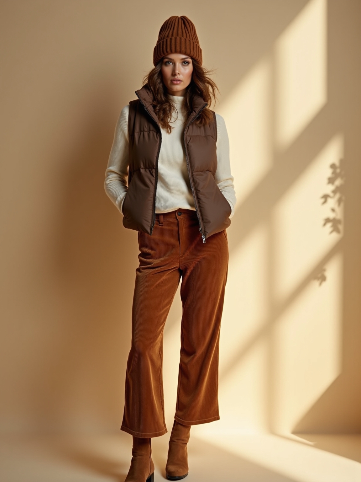 cocoa puffer vest ensemble