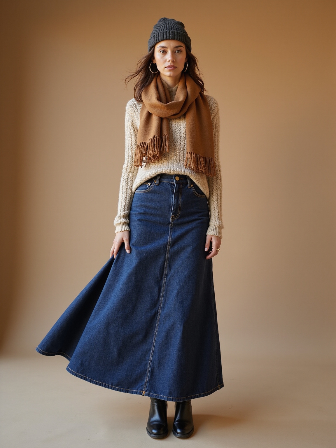 cozied high rise denim maxi