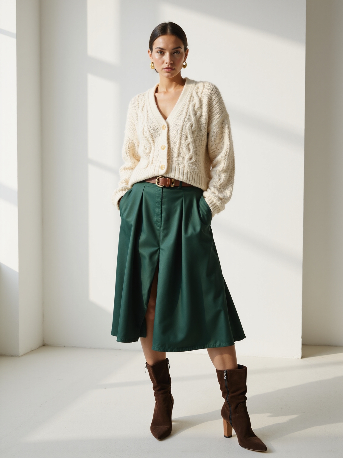 cozy knit meets satin skirt