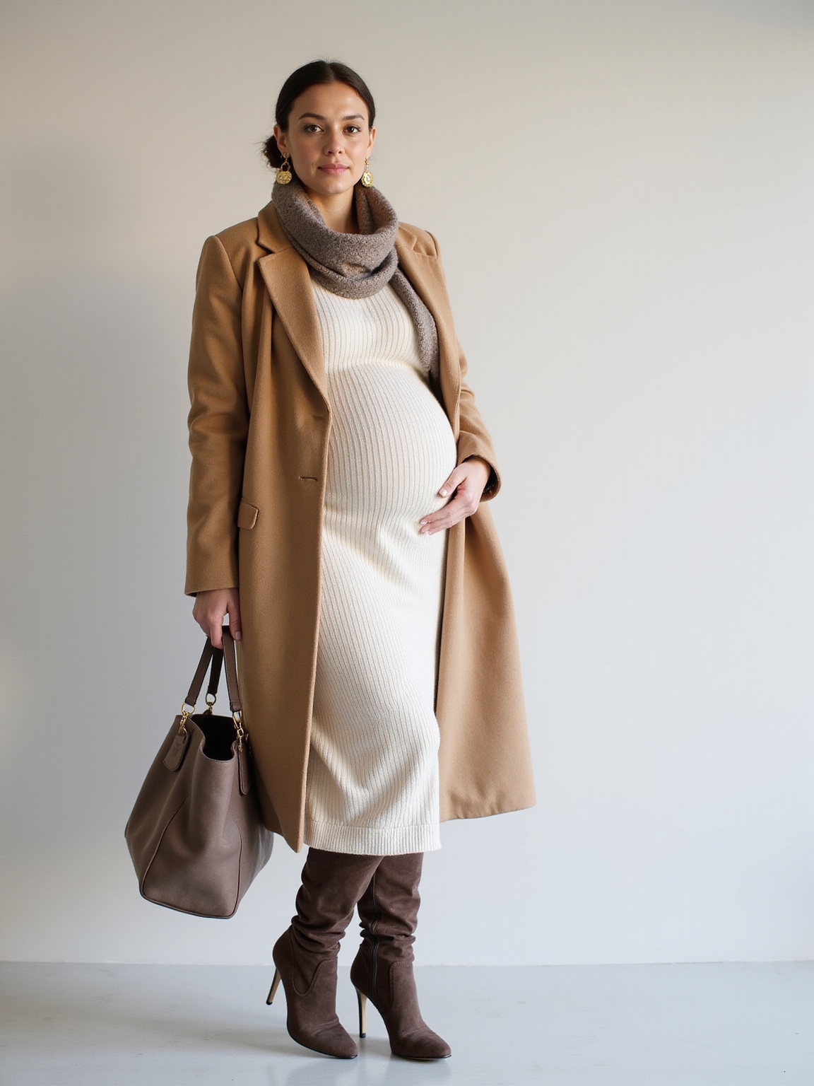 cozy layered maternity weekend style