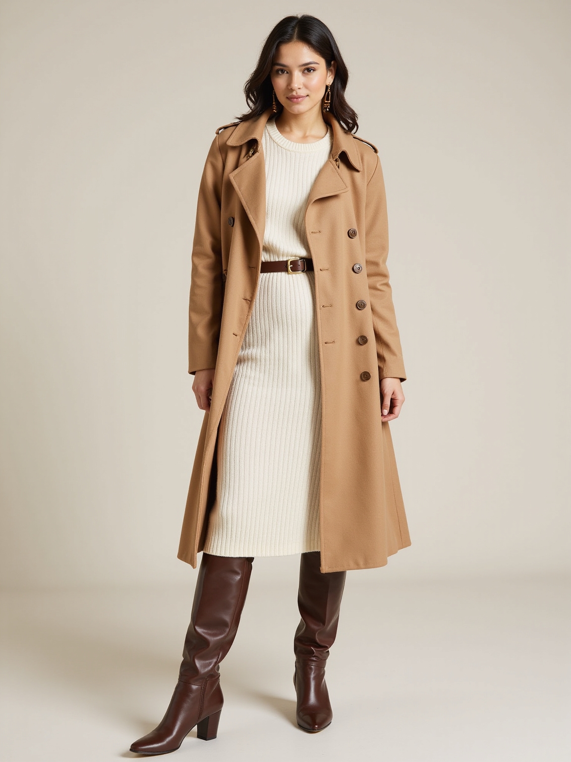 cream trench cinched boots