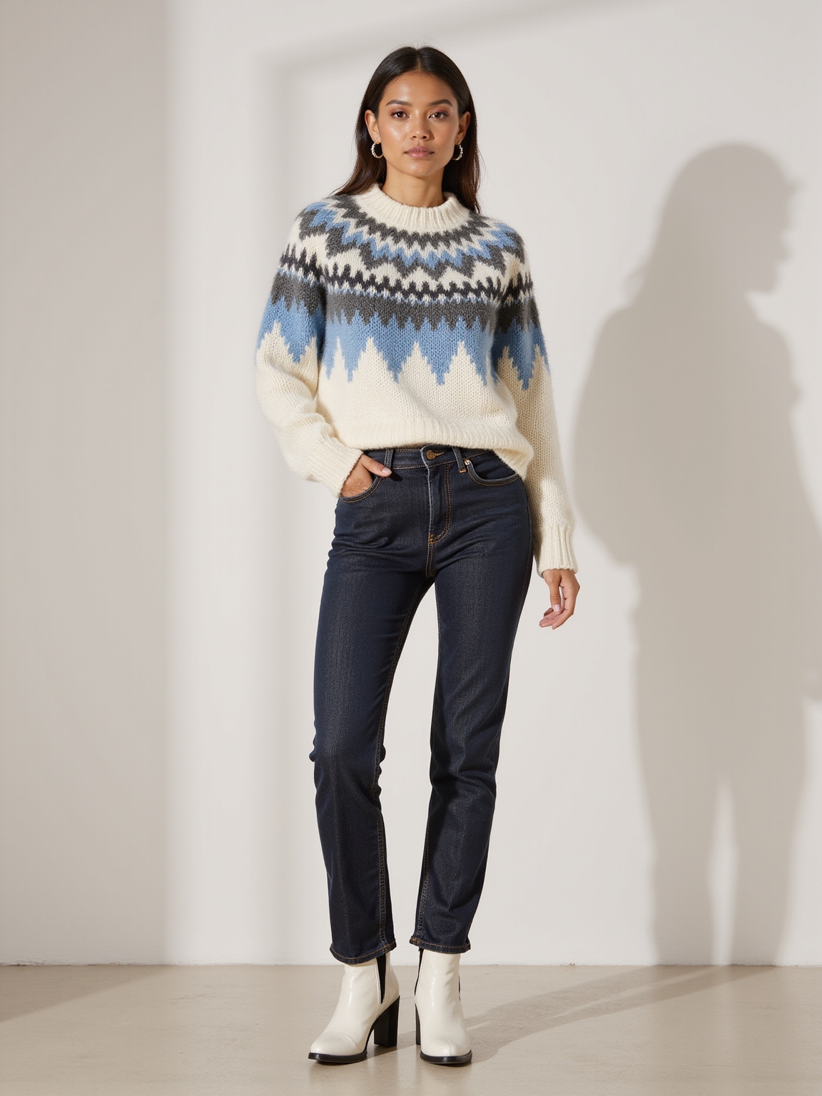 crisp alpine knit with denim