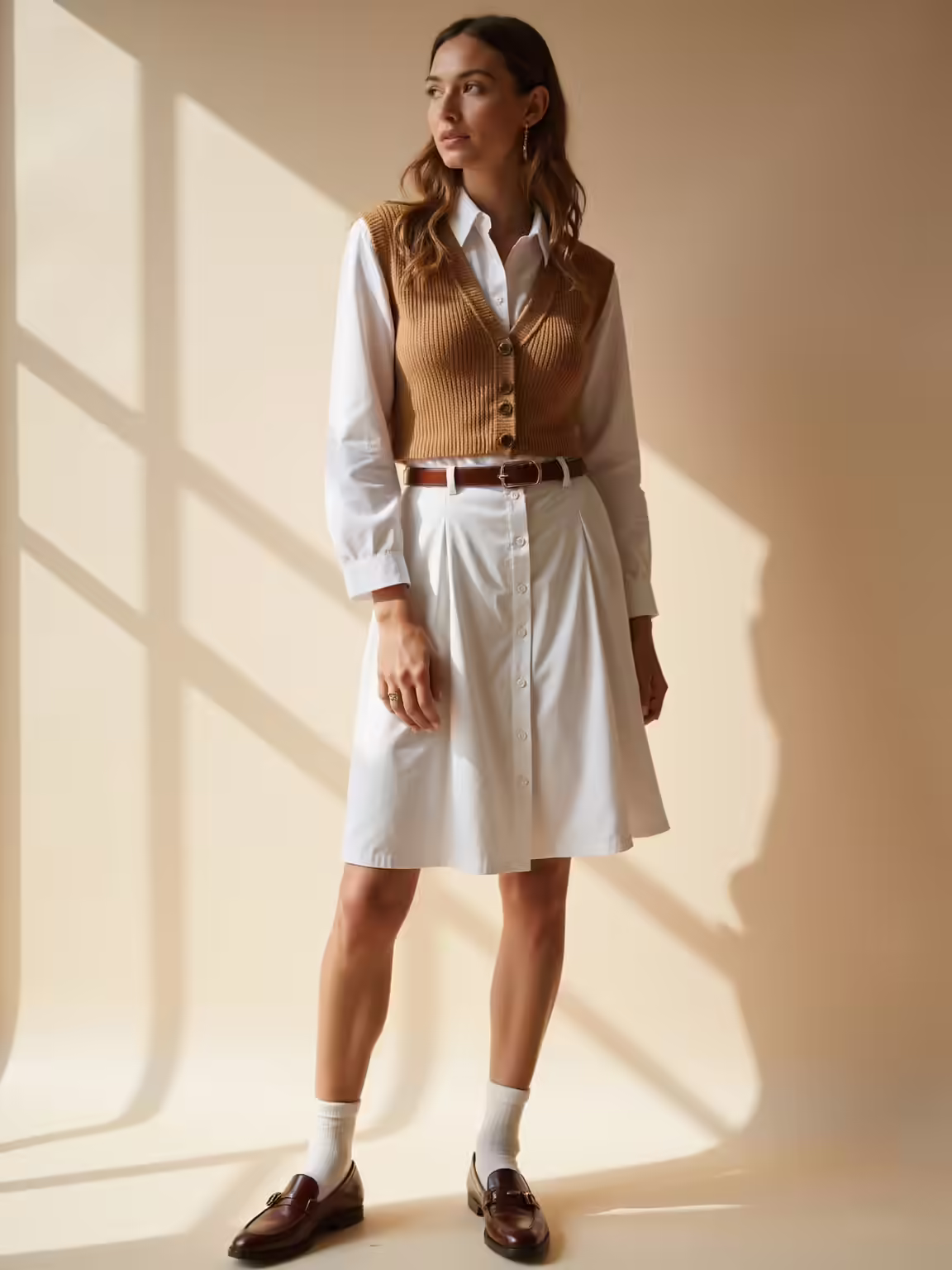 crisp layered knit shirtdress refinement