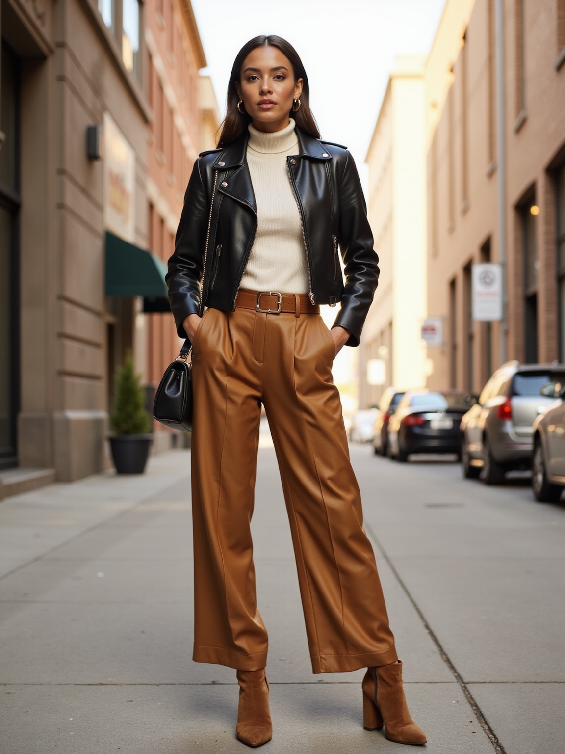 crisp leather flowing trousers