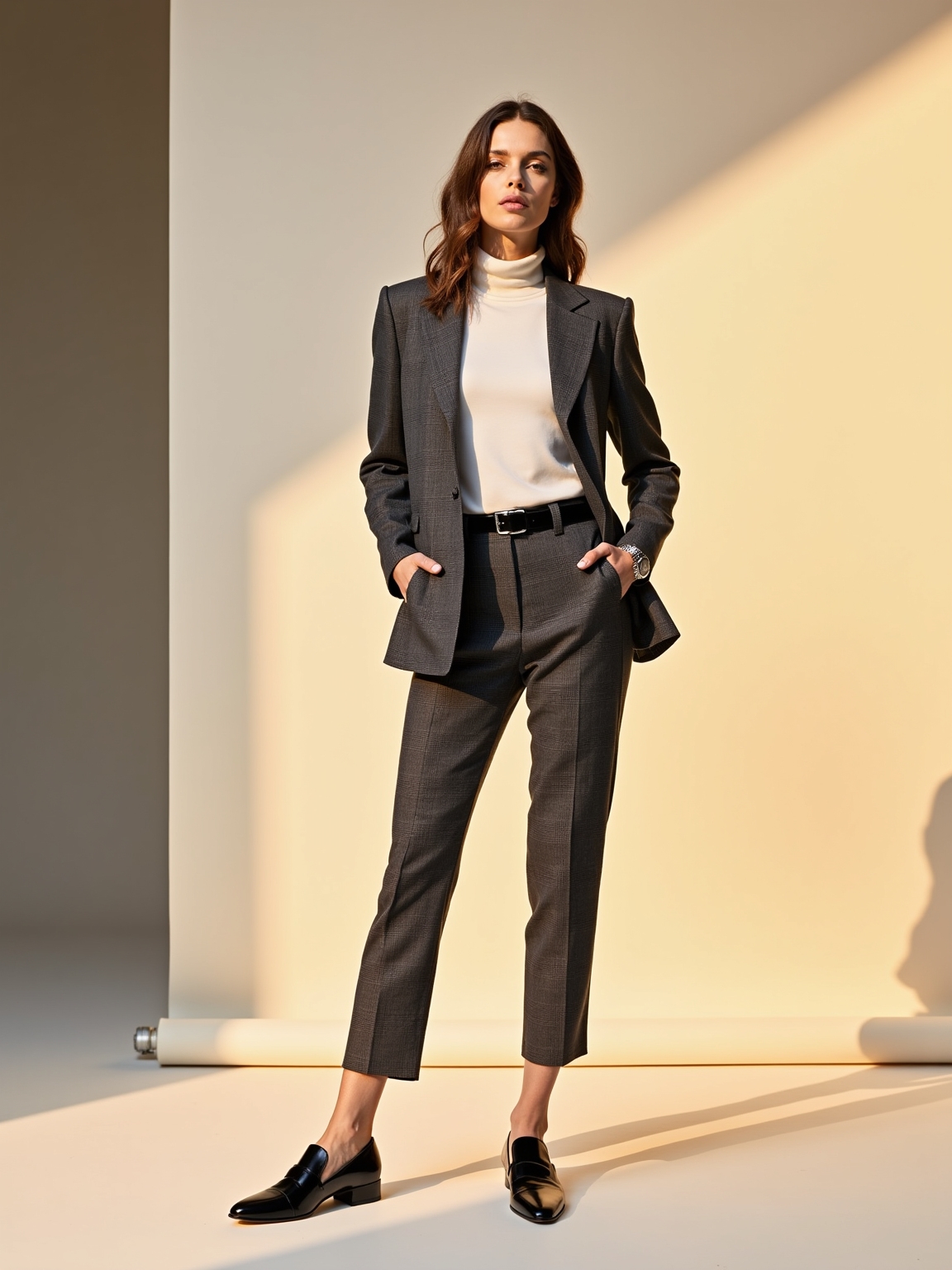 crisp modern tailored plaid ensemble