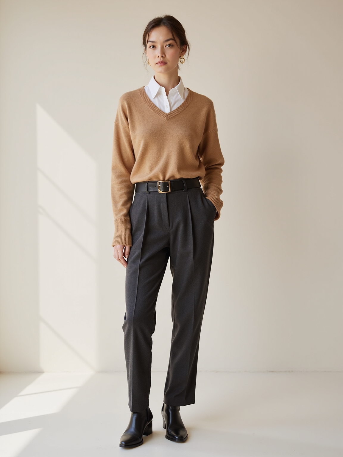 crisp shirt knit belted trousers