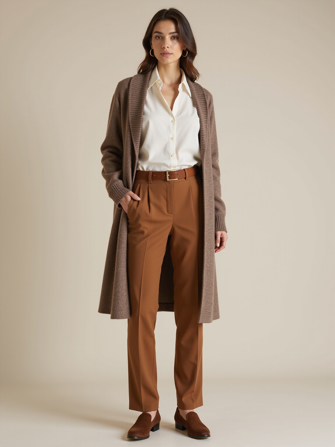 crisp shirt under cardigan