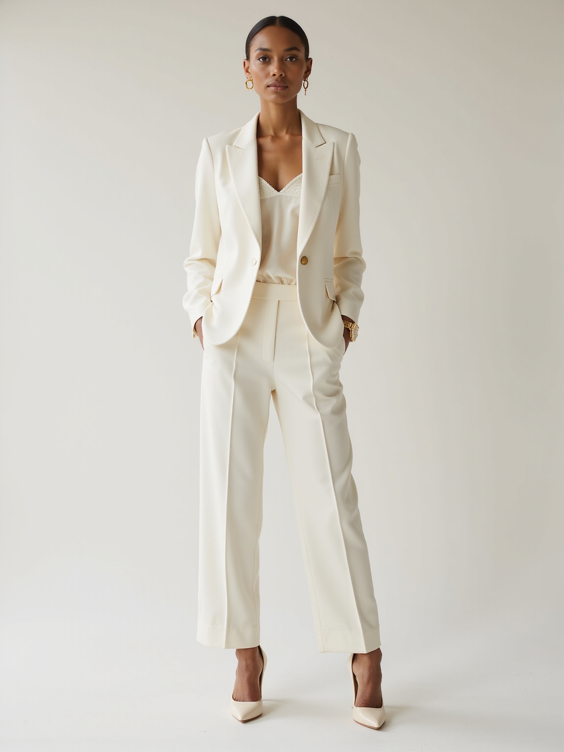 crisp tailored winter white suiting