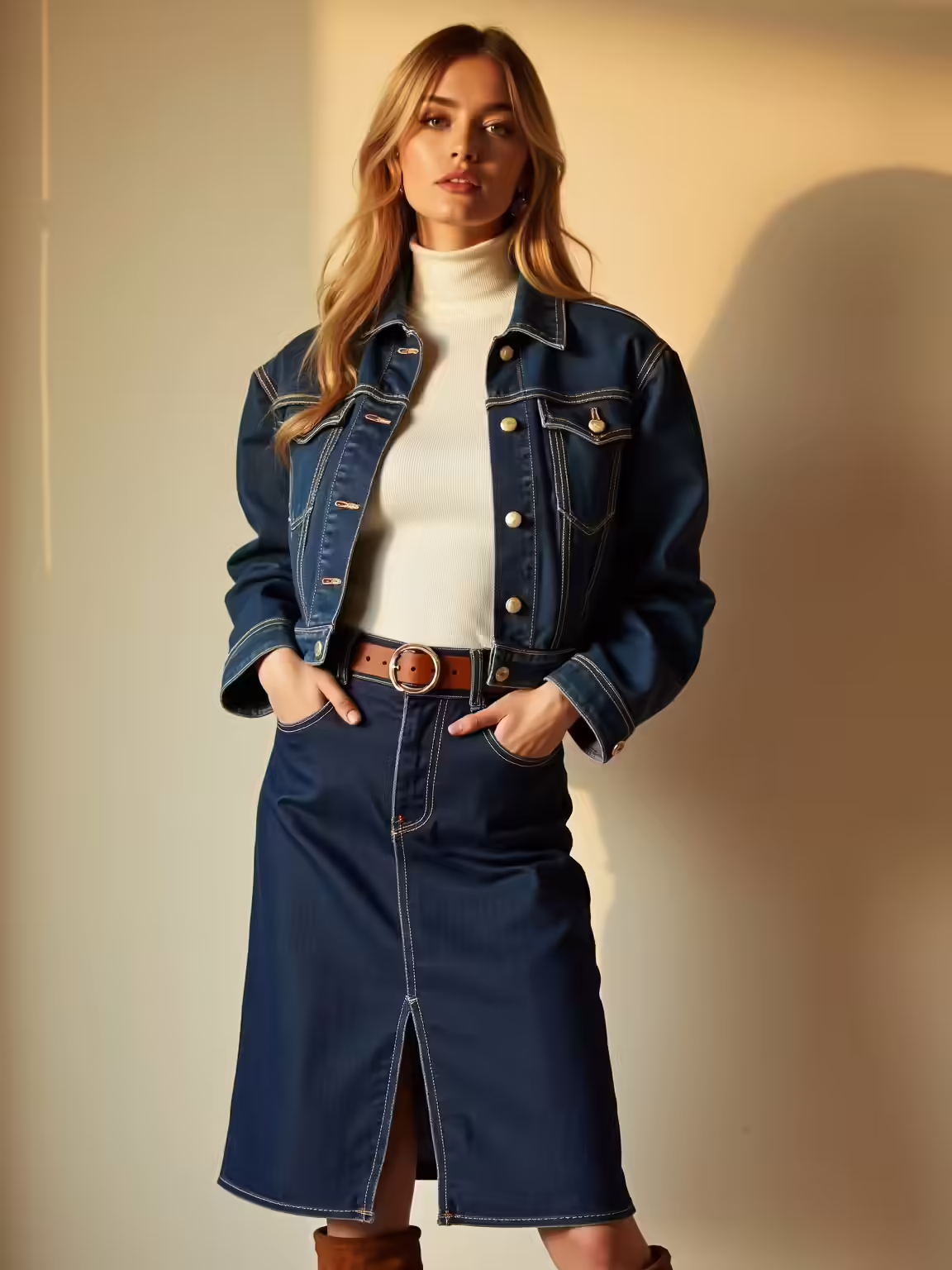 cropped jacket high waisted skirt