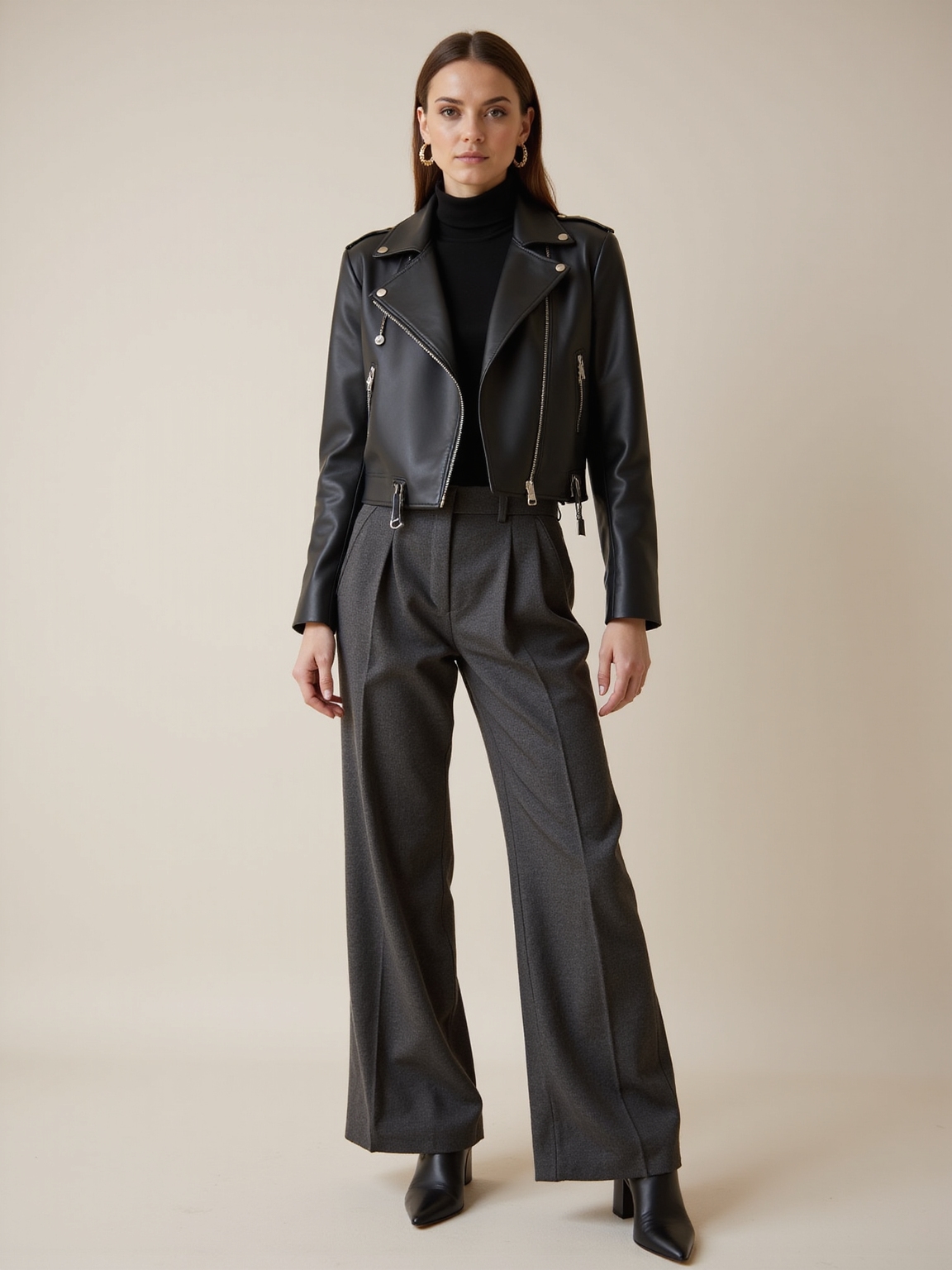 cropped moto wide trousers