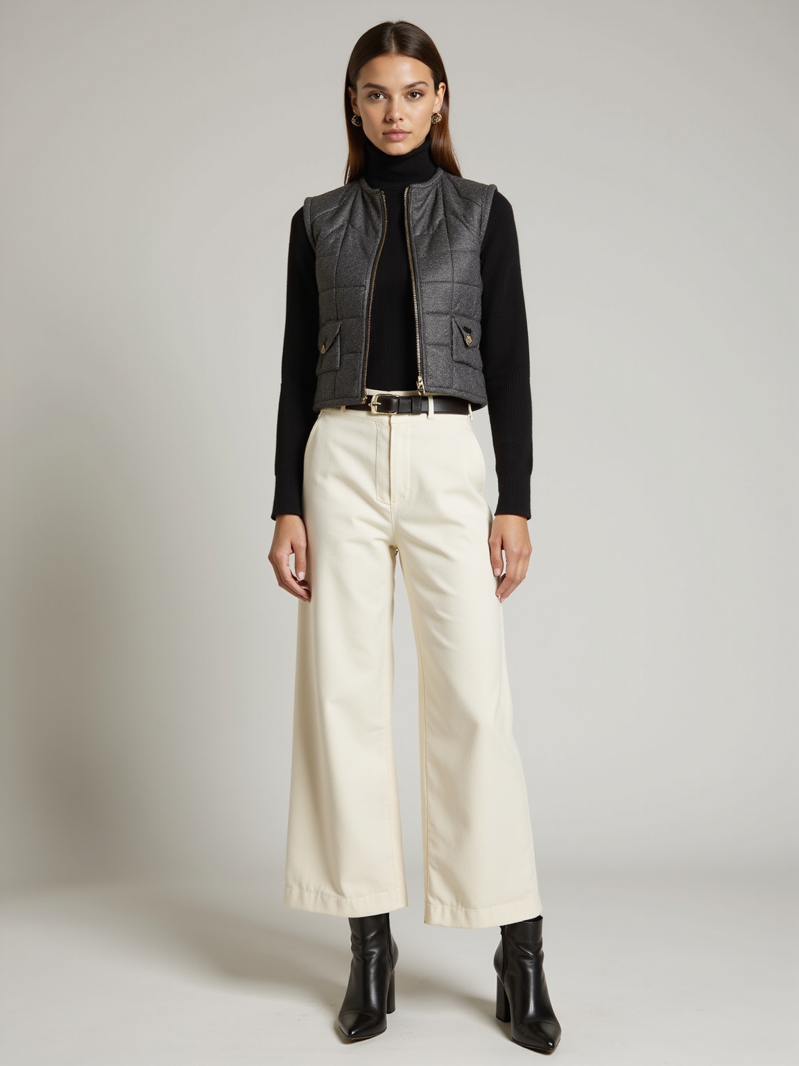 cropped vest high rise trousers