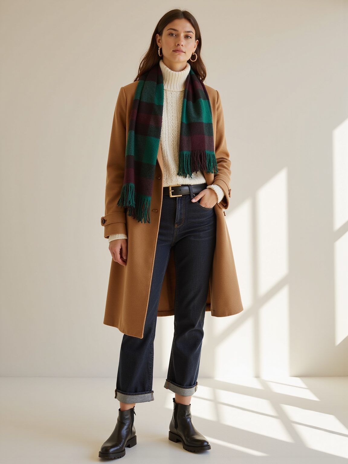cuffed jeans bold scarves